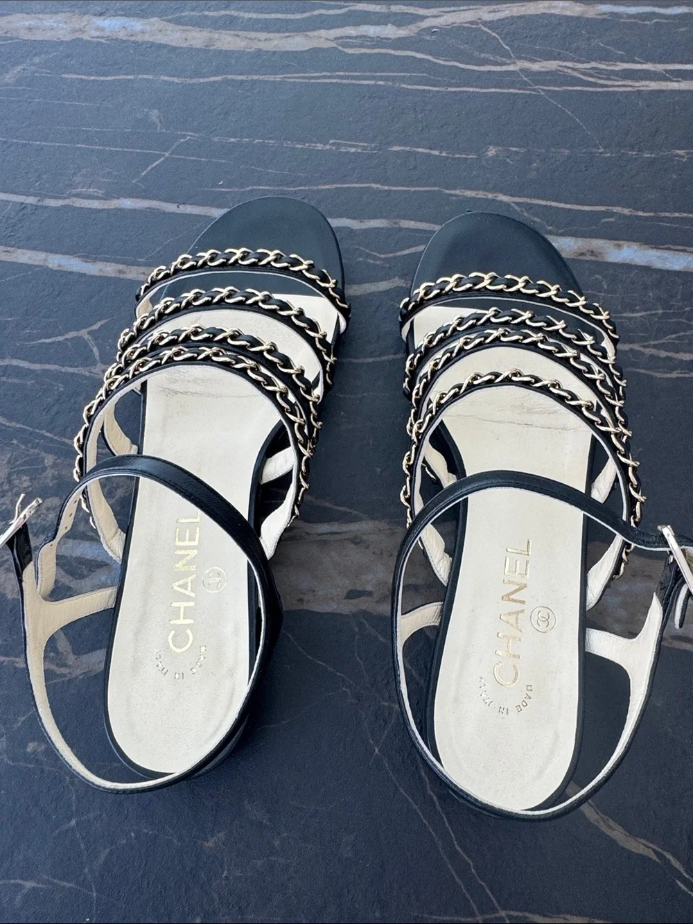 CHANEL Black Chain-Strap Women’s Sandals - Elegant Summer Flat
